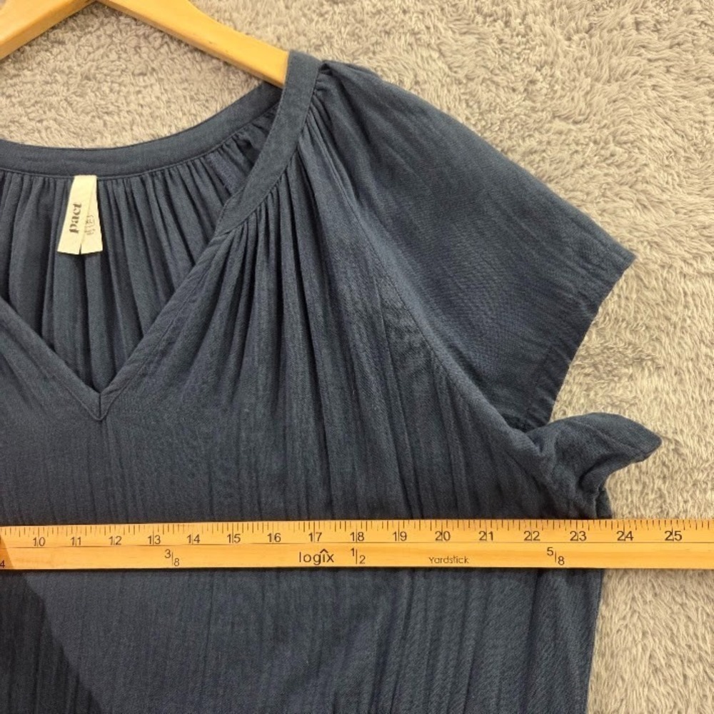 PACT Organic Cotton Coastal Double Gauze Tiered Dress XL Navy Blue Pockets Boho - Picture 9 of 12